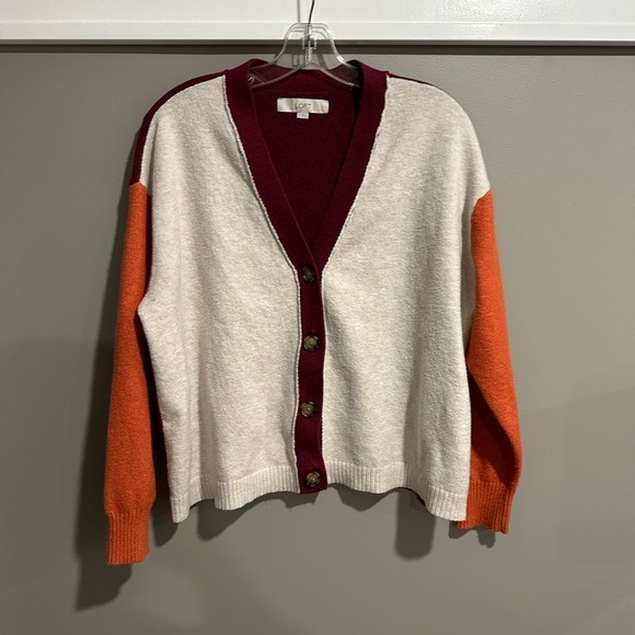 Loft color blocked v-neck cardigan - Picture 2 of 4